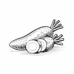 Yam line drawing featuring smooth sketch-style strokes in a refined black and white vector design.