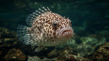 Close-up of a spotted fish in an aquarium.