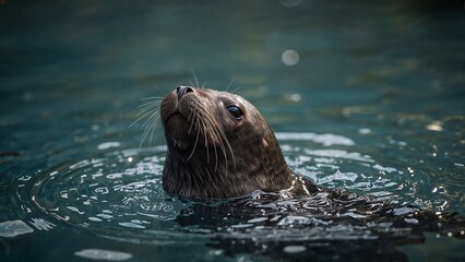 Close-up of a seal surfacing in water.