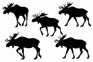 Moose Silhouette Collection – Black Isolated Wildlife Vector Set