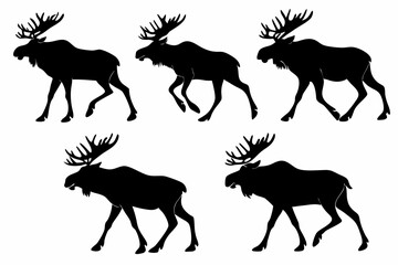 Moose Silhouette Collection – Black Isolated Wildlife Vector Set