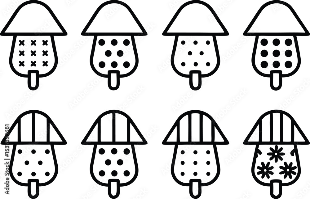 Poster scarecrow hat pattern outline icon set isolated on transparent background