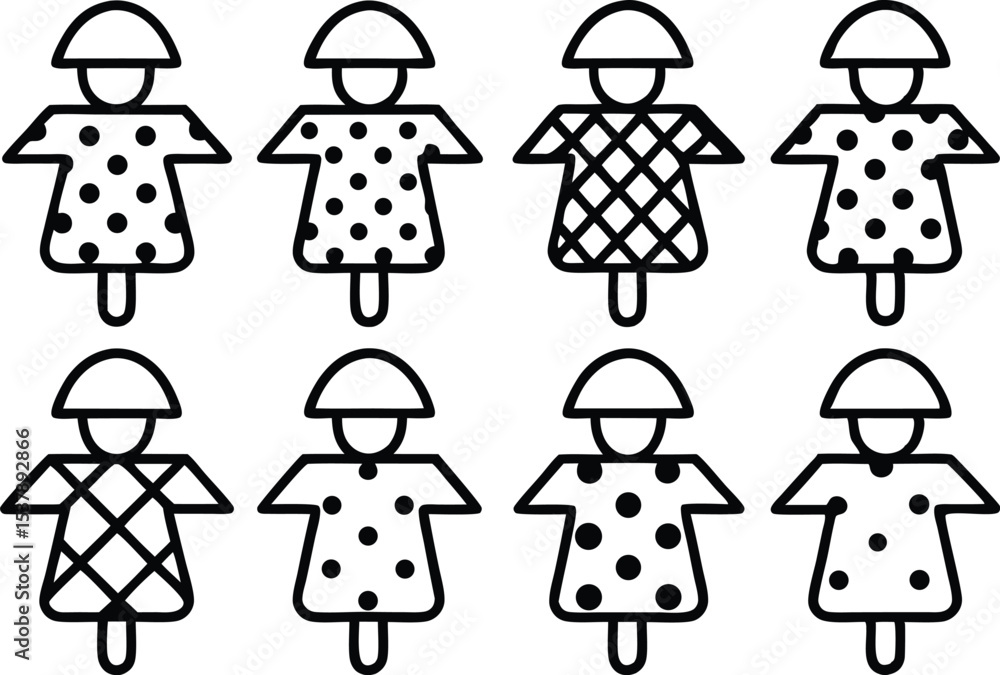 Poster outlined scarecrow hat pattern icon set isolated on transparent background