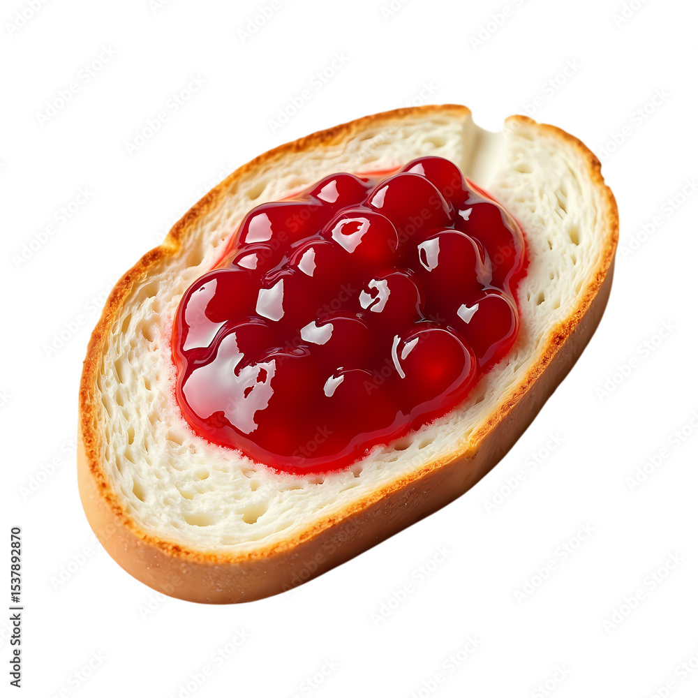 Poster a slice of bread topped with a generous amount of red cherry jam isolated on transparent background