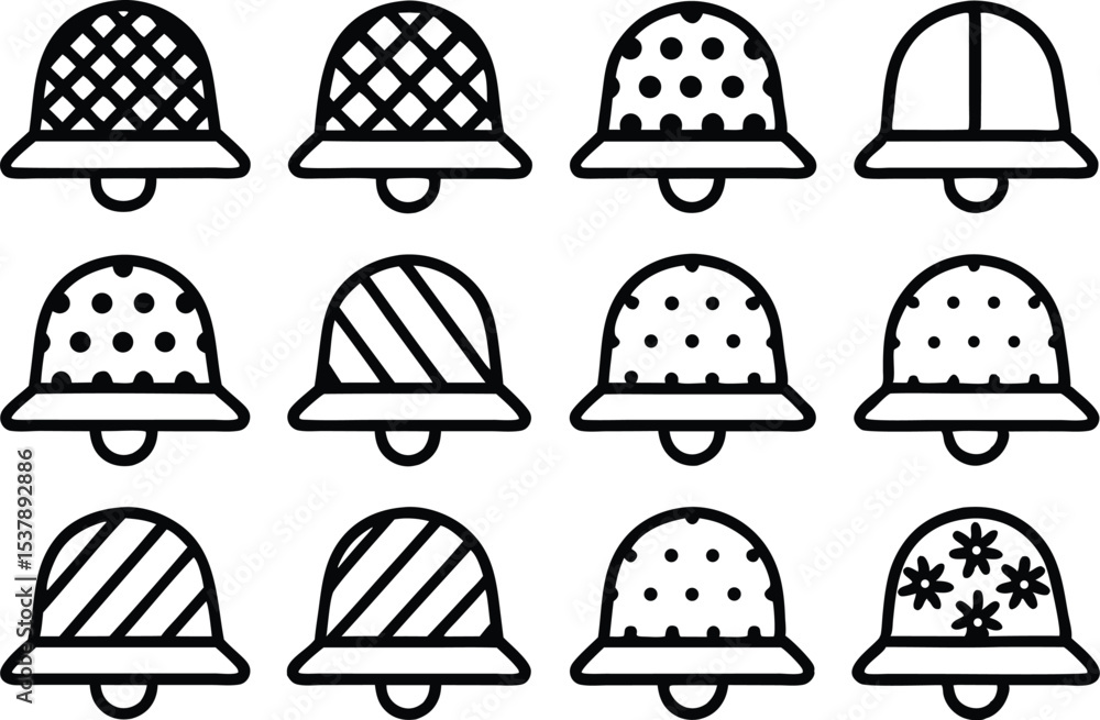Poster outline scarecrow hat pattern icon set isolated on transparent background