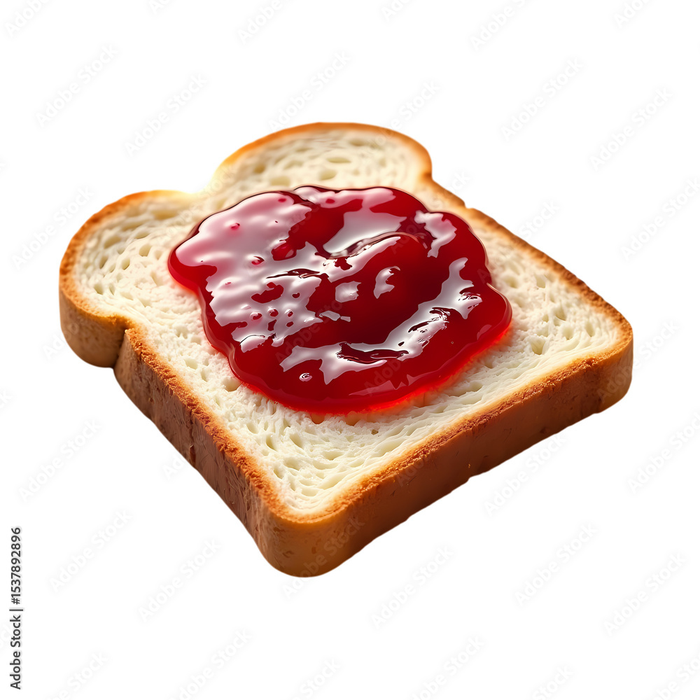 Poster slice of white bread topped with a generous portion of red jam isolated on transparent background