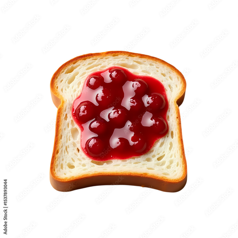 Poster a slice of white bread topped with cherry jam on isolated on transparent background