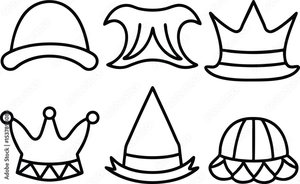 Poster outline scarecrow hat styles icon set isolated on transparent background