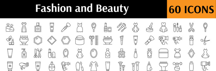 Beauty Icon Collection. Contains Icons of Perfume, Brush, Cosmetics, Hair Dryer for Graphics, Concept, Apps