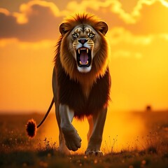 lion in the sunset
