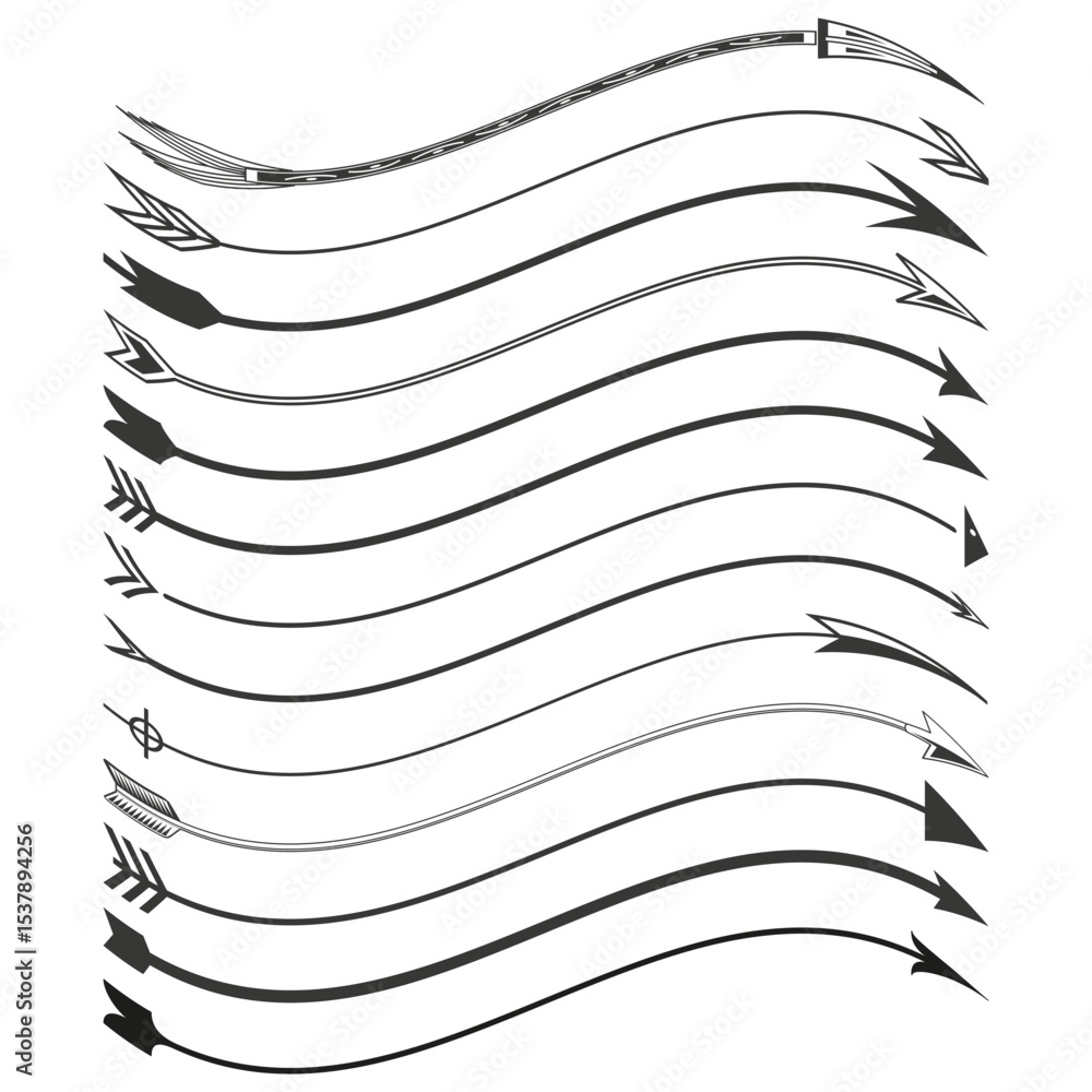 Poster wavy arrow pattern. right direction flow. vector curved motion. monochrome stream lines.