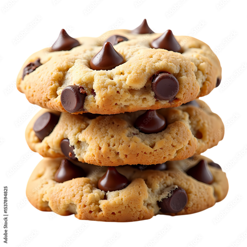 Poster a stack of three chocolate chip cookies isolated on transparent background