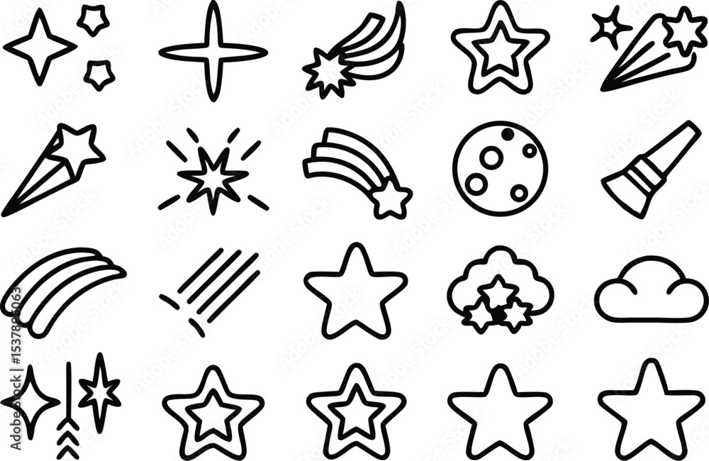 Poster shooting star icon grid outline icon set a collection of star icons isolated on transparent backgrou