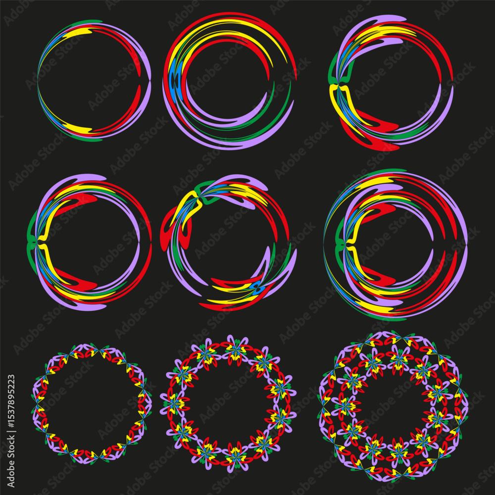 Poster color ring shapes. rainbow vector icons. circular frame element. decorative loop symbol.