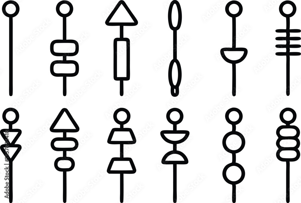 Poster outline icon set of skewers for grilling food a collection of isolated skewer icons on transparent b