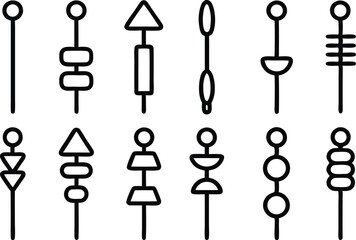Outline icon set of skewers for grilling food a collection of isolated skewer icons on transparent background isolated on transparent background