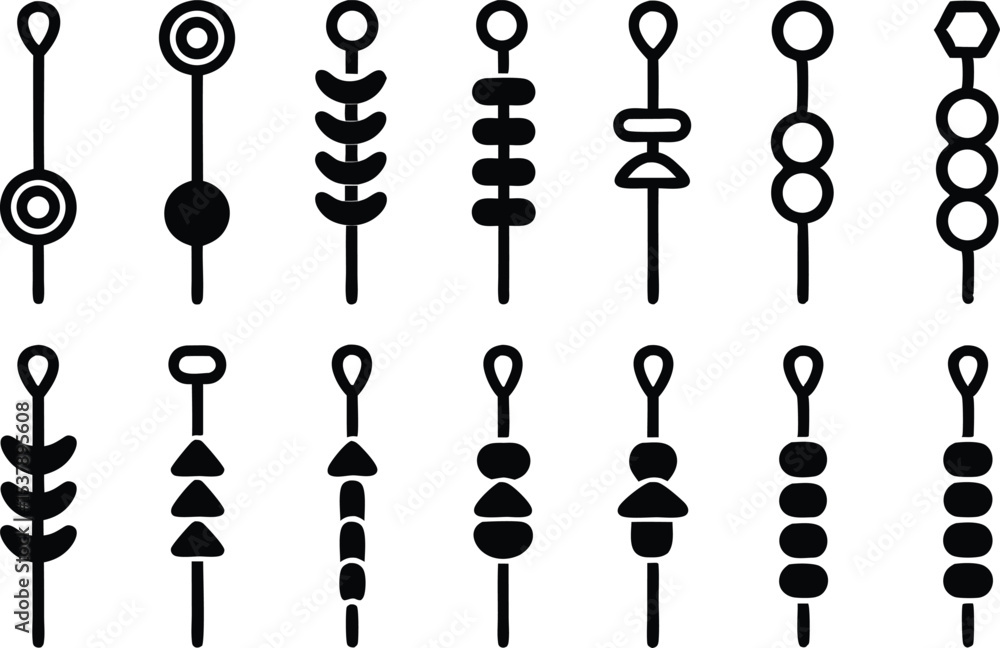 Poster outline icon set of skewers for food and drink designs isolated on transparent background