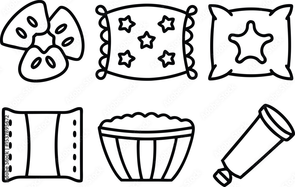 Poster sleepover party icons outline icon set for design projects isolated on transparent background