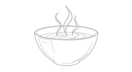 Line art of steaming liquid in a bowl, simple food concept.