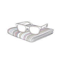 Line Artwork of Sunglasses on Folded Striped Fabric, Retro Style Aesthetic