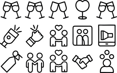 Fototapeta premium Outline icon set for social gatherings isolated on transparent background