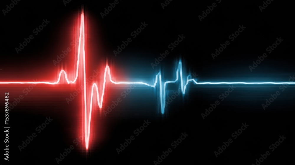 Poster heartbeat monitor tension line transitions into risk meter with upper zone minimal for clear health 
