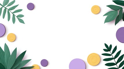 Colorful Geometric Shapes with Greenery on a White Background