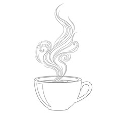 Minimalistic outline of a steaming cup, coffee, tea, or hot beverage.