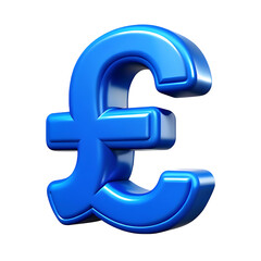 A glossy blue 3d rendered pound sterling symbol isolated on a solid black background