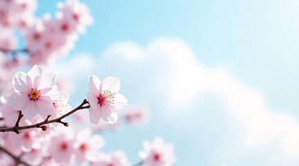 Cherry Blossoms Swaying in the Wind Against a Clear Blue Sky