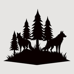 Artistic Wolf Silhouette with Tree Background Vector Image for Posters