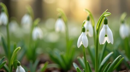 Snowdrop Flowers Blooming in the Warm Sunlight