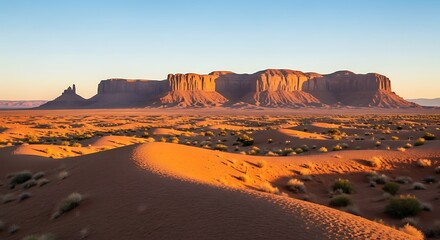 Monument Valley at Golden Hour with Sand Dunes in Arizona