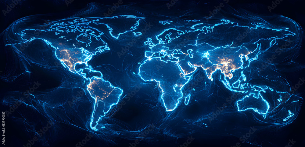 Poster global network map blue lines world