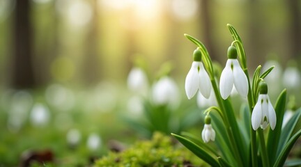 Snowdrop Flowers Blooming in the Warm Sunlight