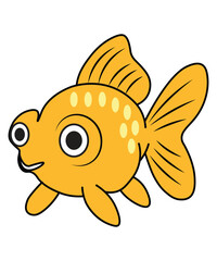 Bright Yellow Cartoon Goldfish with White Markings