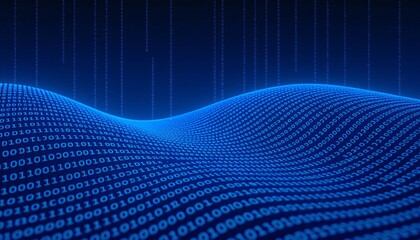 Futuristic Wave Pattern with Binary Code and Neon Light Effects