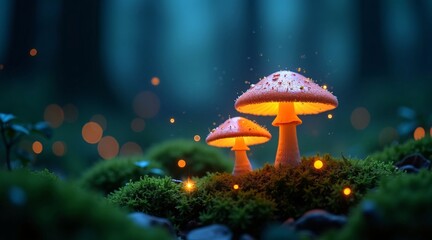Glowing Mushrooms in an Enchanted Forest with Sparkling Lights