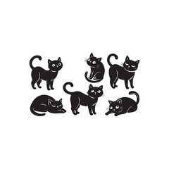 Playful Black Cats Vector Set Whimsical Cartoon Feline Poses for Stickers & Clipart.