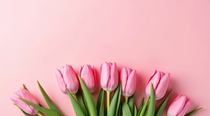 Bouquet of Vibrant Pink Tulips on a Soft Pink Background
