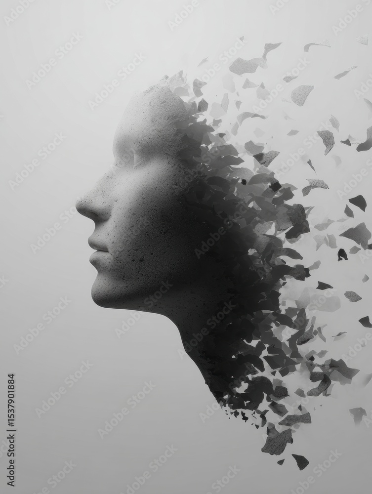 Aufkleber Surreal Mask Dissolving Into a Neutral Void, Evoking a Dreamlike Atmosphere of Transformation and Introspection