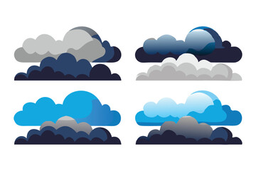Cloud Types Vector Set Atmospheric Weather Icons on Isolated White Background.