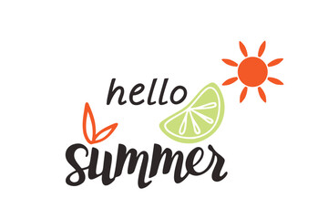  Hello summer typographic on Isolated White Background.