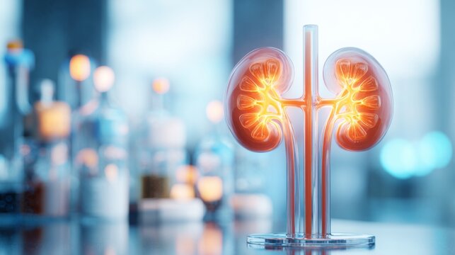 Close-up of healthy human kidney with glowing golden light symbolizing healing and recovery, medical and healthcare concept for organ donation, transplant surgery, urology and nephrology. - Powered by Adobe