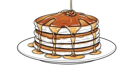 Pancake Stack Drizzled with Syrup on a Plate, Breakfast Treat
