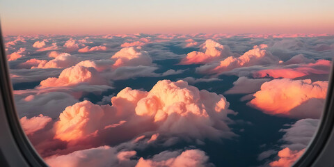 Airplane Window View of Peaceful Sunset Colors









