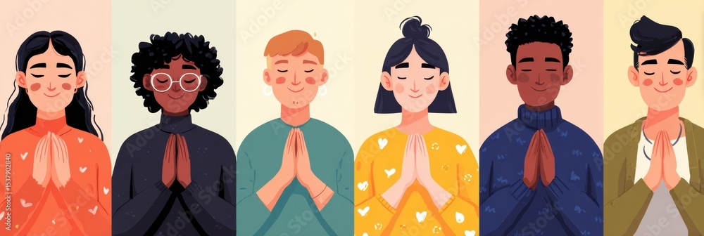 Aufkleber diverse individuals showing gratitude with non-verbal expressions in a calm and inviting setting
