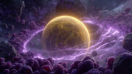 Glowing Planet with Cosmic Rings