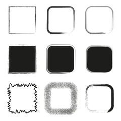 Square frame set. Minimal outline group. Vector box icons. Black white contrast.