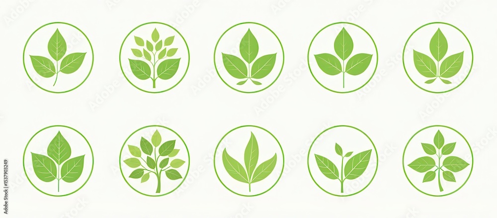 Poster green leaf icons arranged in a grid pattern on a light background.